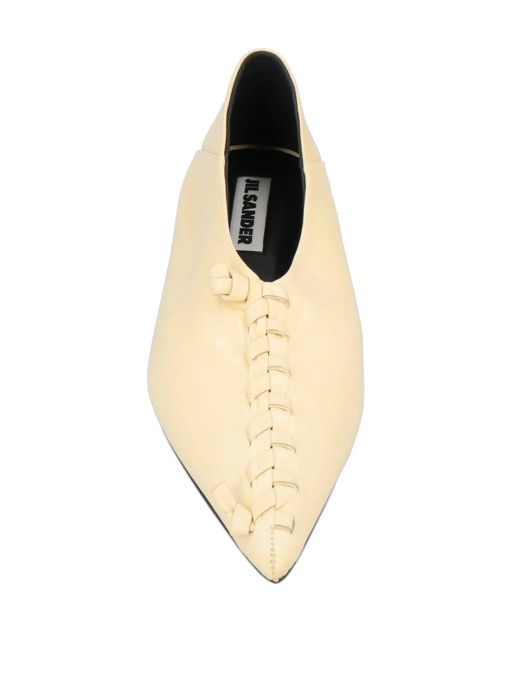 Jil Sander Pale Cream Leather Pointed Lace-Trim Slip-On